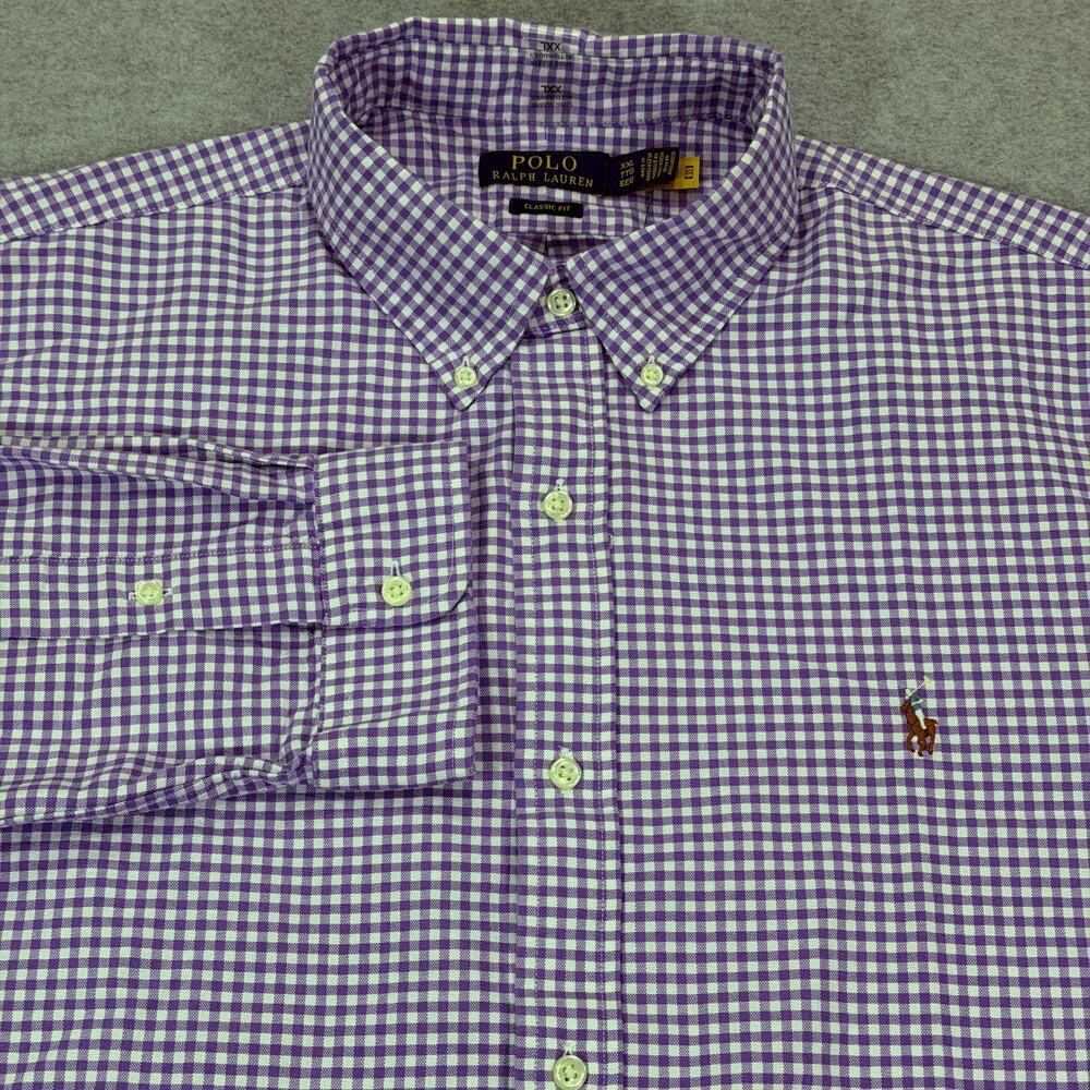 Polo Ralph Lauren Classic Fit Gingham Oxford Shirt Mens XXL Purple White NWT